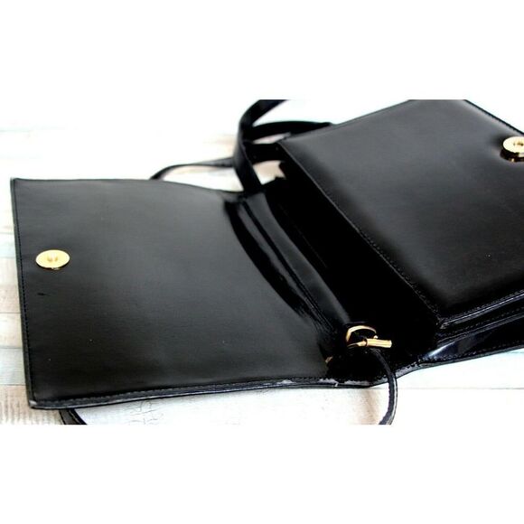 CRISTIAN Italy BLACK SMOOTH GENUINE LEATHER FLAP SHOULDER BAG CROSSBODY CLUTCH - Picture 9 of 12